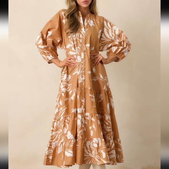 prosperina Dresses & Skirts - Prosperina Cream And BROWN 100% Maxi Dress Size XS (Oversized) NWT